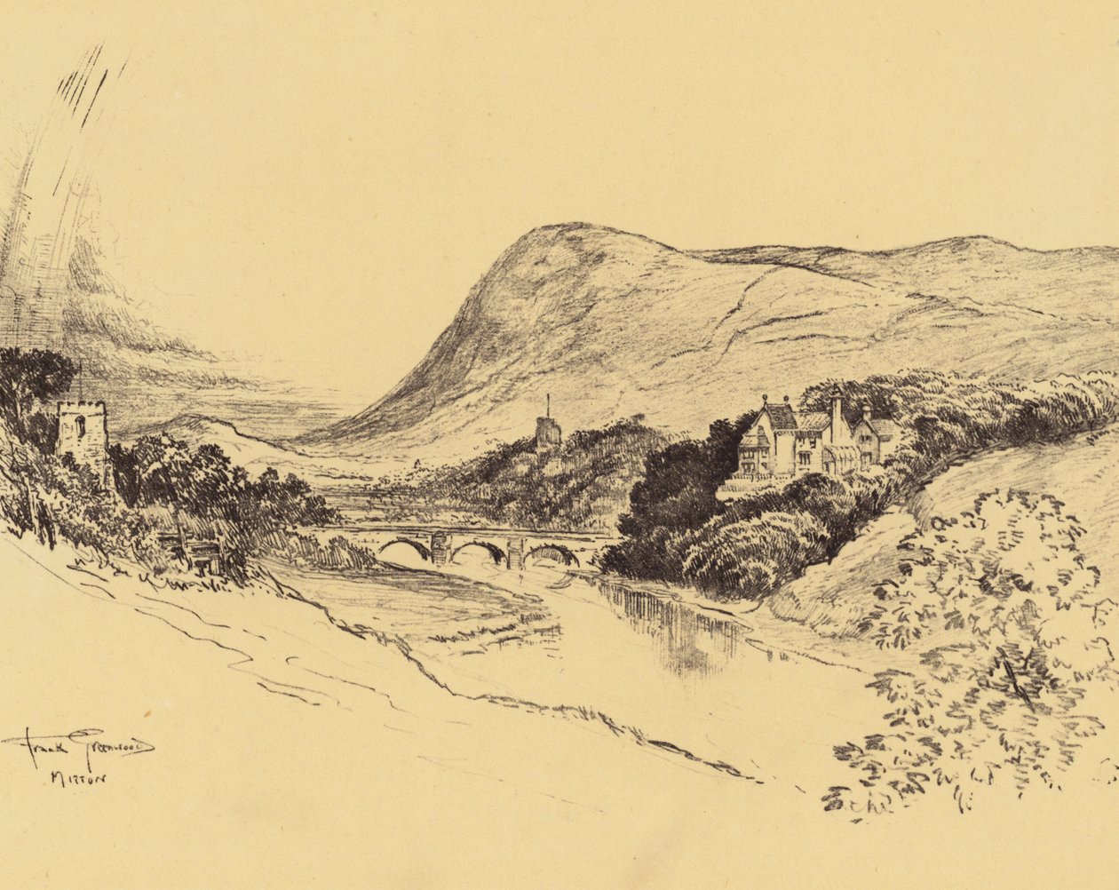 Ribblesdale i Pendle Hill (litografia) autorstwa Frank Greenwood