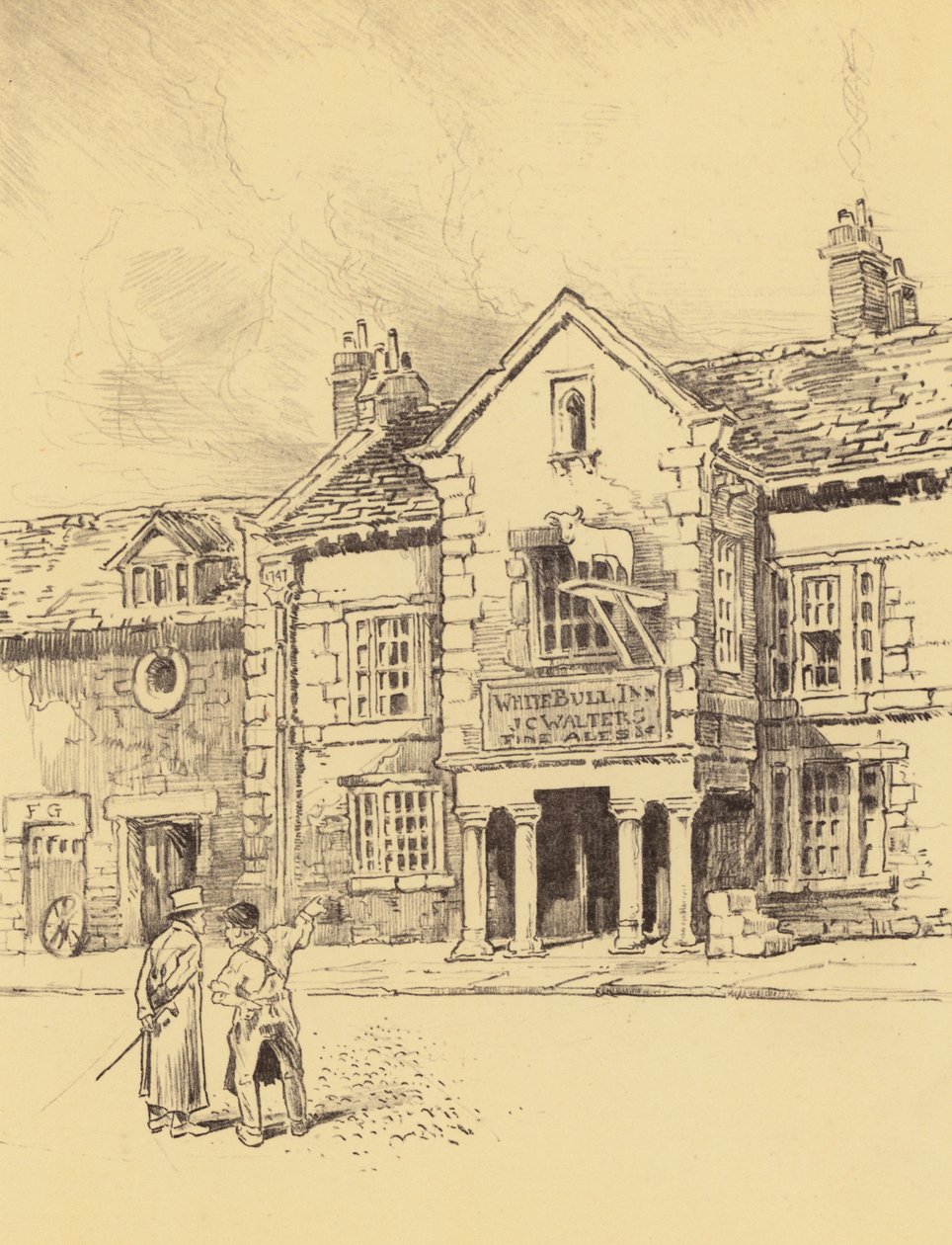 Ribchester, An Ancient Inn (litografia) autorstwa Frank Greenwood