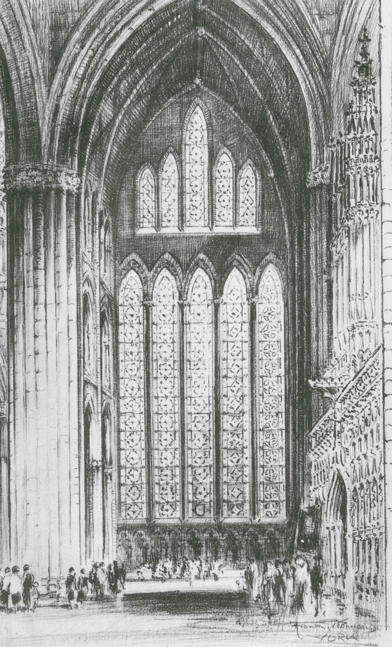 Okno Pięciu Sióstr, York Minster (litografia) autorstwa Frank Greenwood