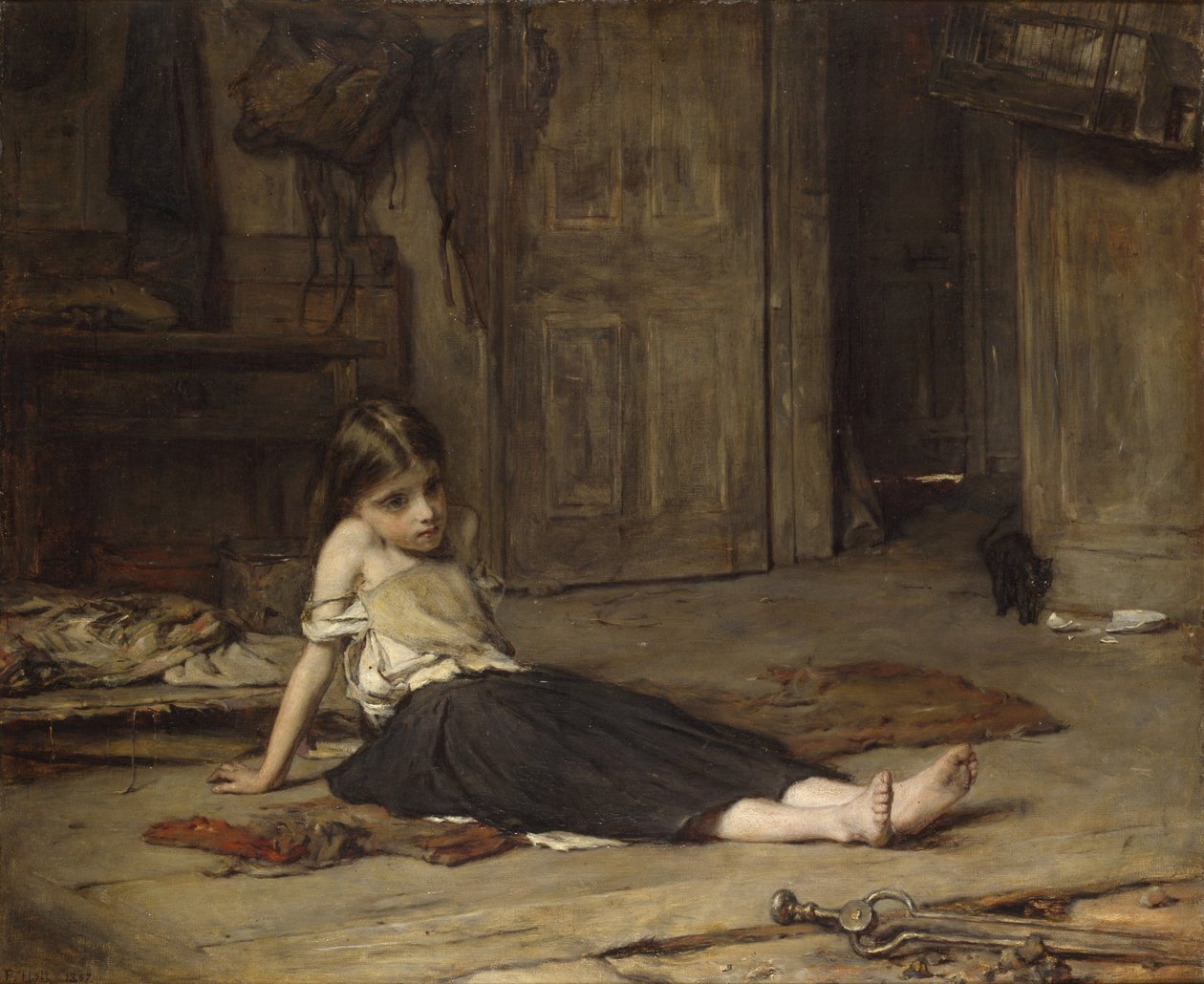 Dziewczyna przy kominku, 1867 autorstwa Frank Holl