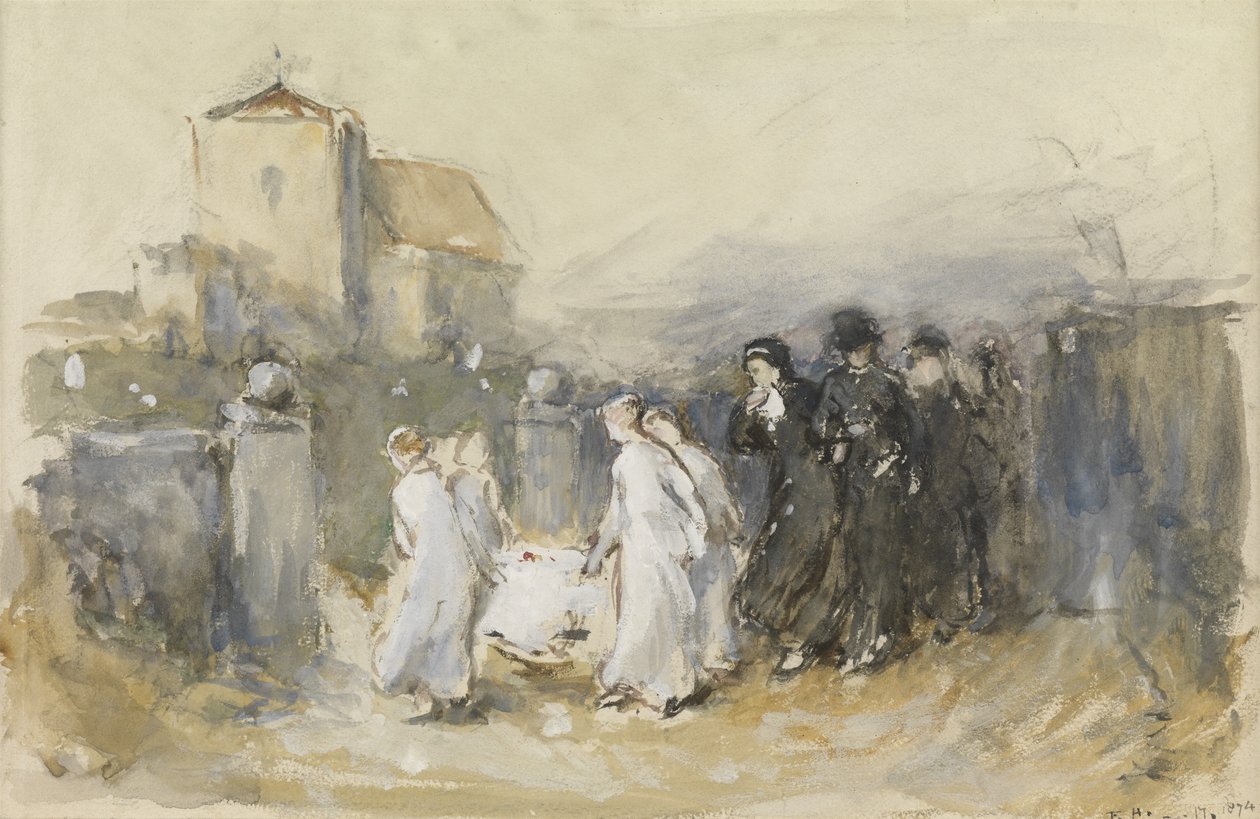 Study for Her First Born, Horsham Churchyard (pogrzeb pierworodnych), 1874 (wc na papierze) autorstwa Frank Holl