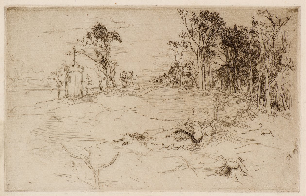 Wieża Waterloo, Tayport, ok. 1896 (akwaforta) autorstwa Frank Laing
