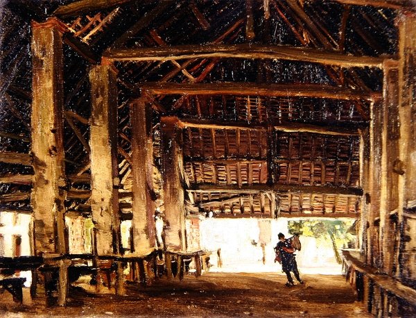 Wielka Stodoła, Modrzew (olej na pokładzie) autorstwa Frank Lewis Emanuel