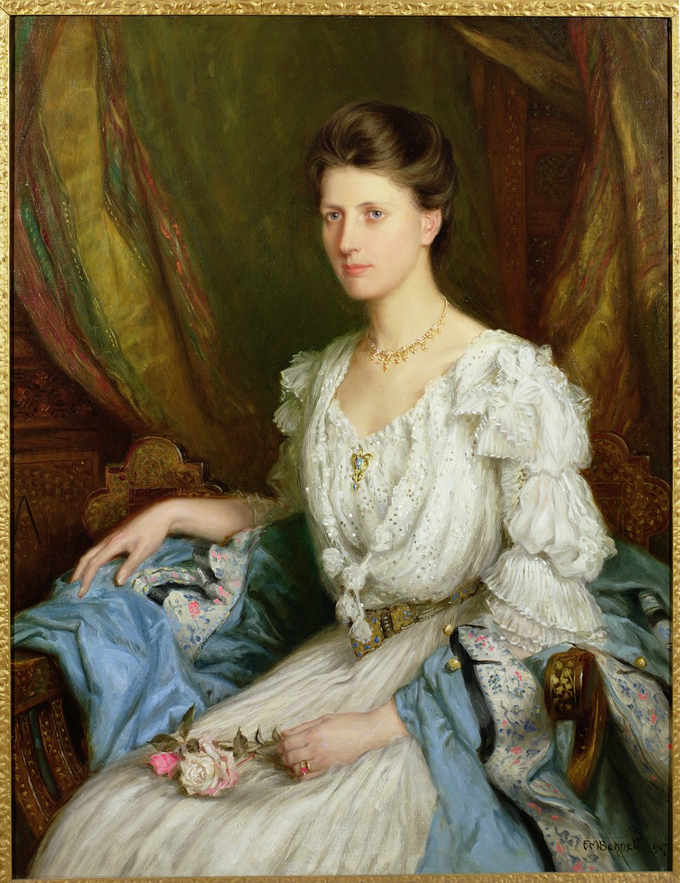 Portret edwardiańskiej damy, Rosalie Sinclair autorstwa Frank Moss Bennett