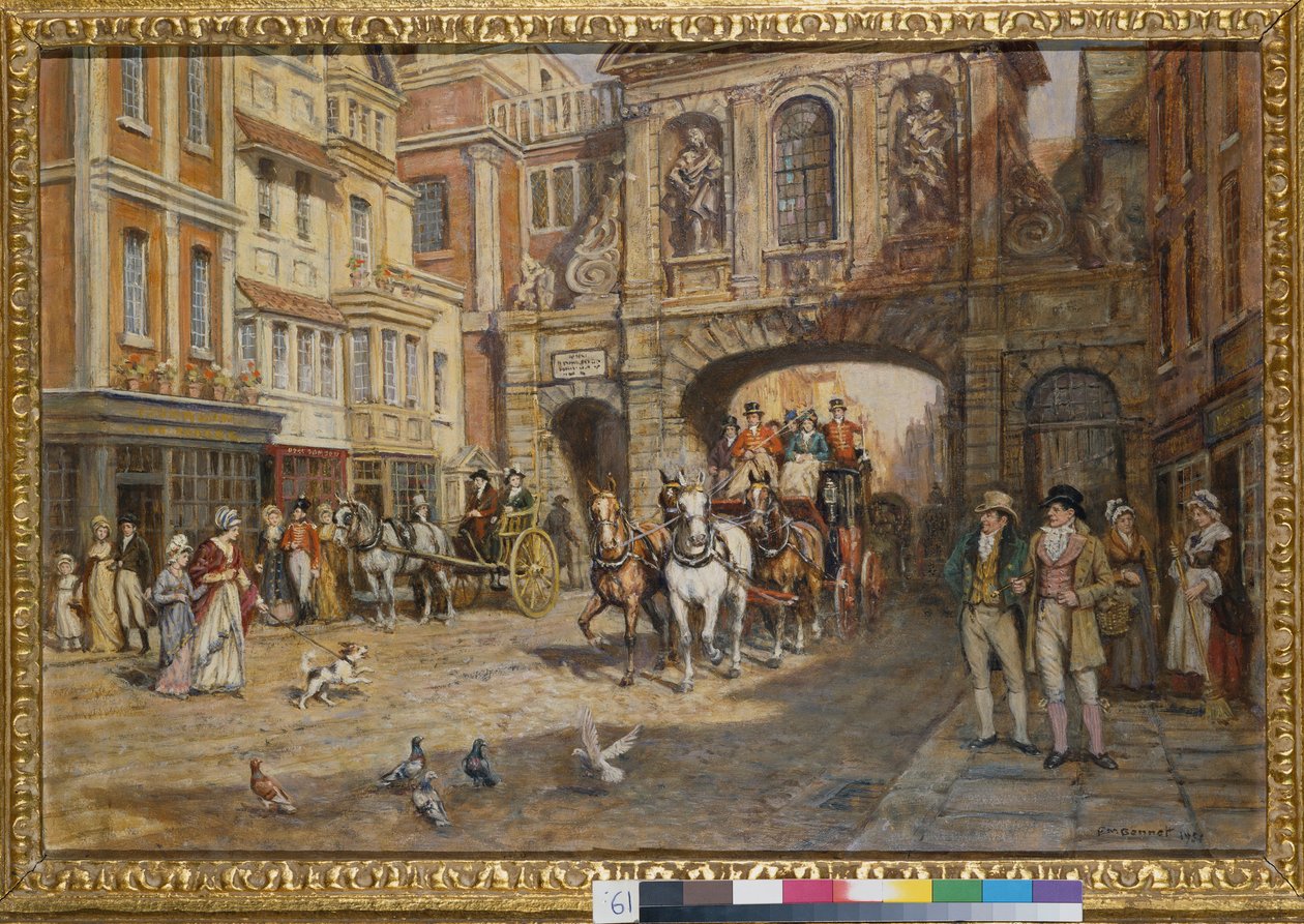 Poczta Królewska mijająca Temple Bar autorstwa Frank Moss Bennett