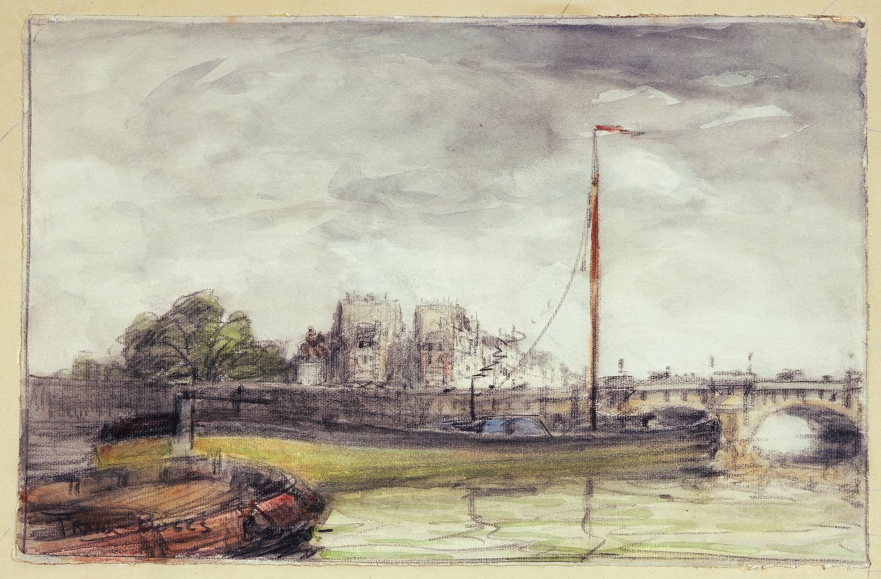 Le Pont-Neuf (gwasz i węgiel na papierze) autorstwa Frank Myers Boggs