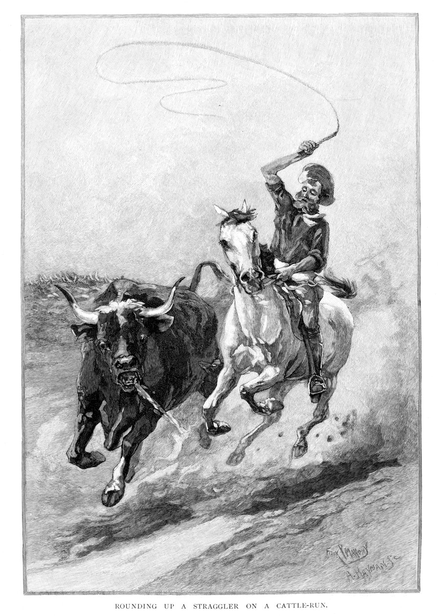Zaokrąglanie marudera na wybiegu, Australia, 1886 r. autorstwa Frank P. Mahony