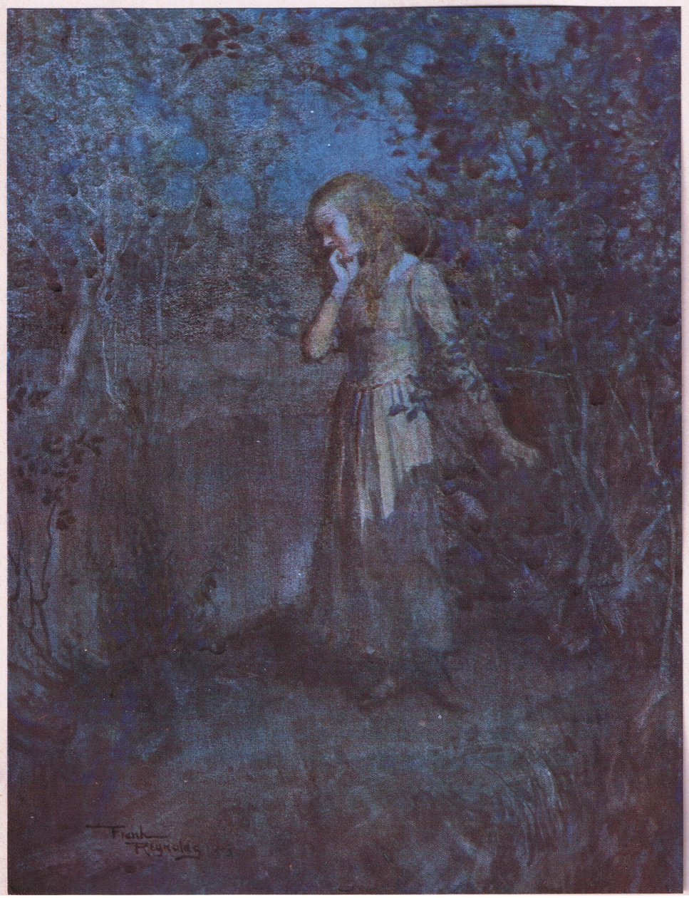 Światło zamieniło się w ciemność, a wieczór w noc, ok. 1920 r. (kolorowa litografia) autorstwa Frank Reynolds