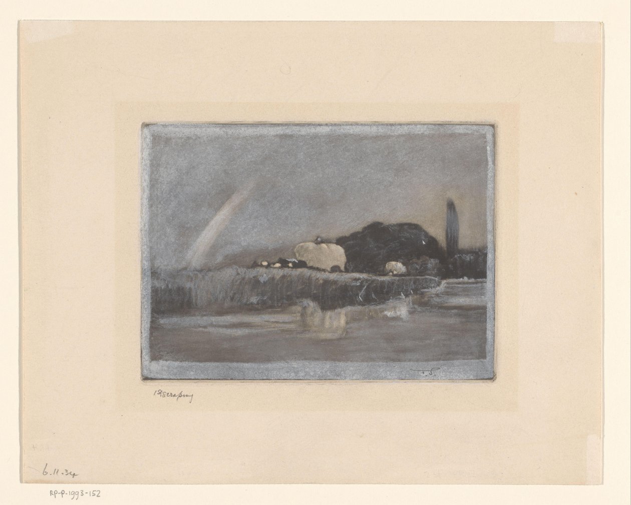 Bele siana na wozach nad brzegiem Tamizy Sianokosy nad Tamizą w pobliżu Wargrave autorstwa Frank Short (signed by artist)