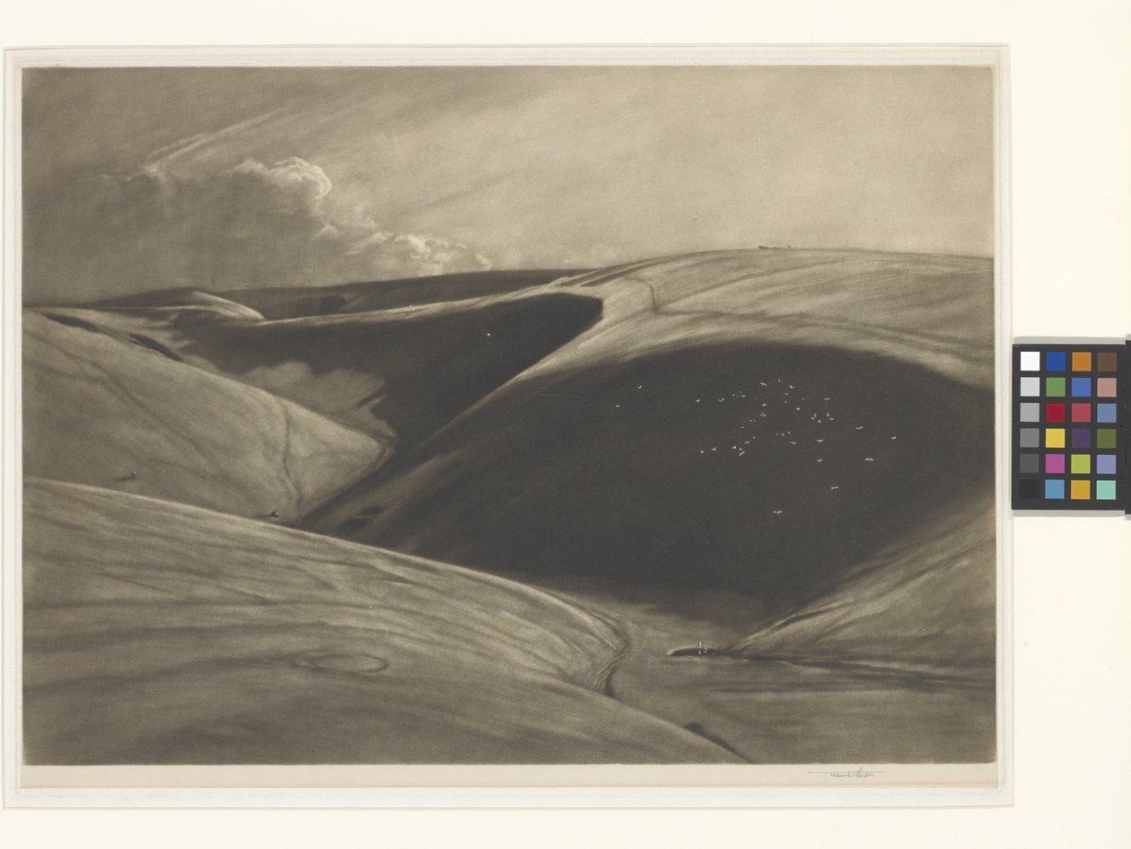 The Shadowed Valley (mezzotinta na collé z indyjskiego papieru chińskiego) autorstwa Frank Short