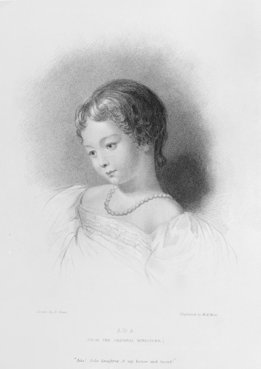 Portret Augusty Ady Byron (1815-52) rytowany przez W.H. Mote (fl.1842-64) autorstwa Frank Stone