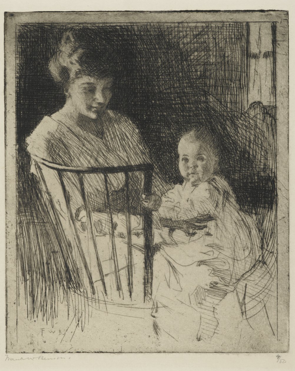 Matka i Dziecko (wytrawianie z suchą igłą) autorstwa Frank Weston Benson