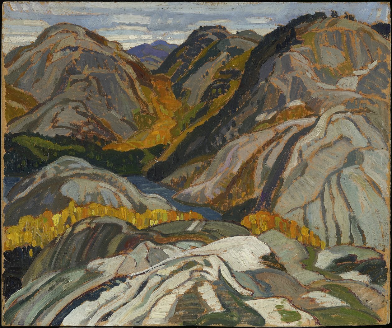 La Cloche Hills, Rocks and Stream, 1932 (olej na laminowanej tekturze) autorstwa Franklin Carmichael