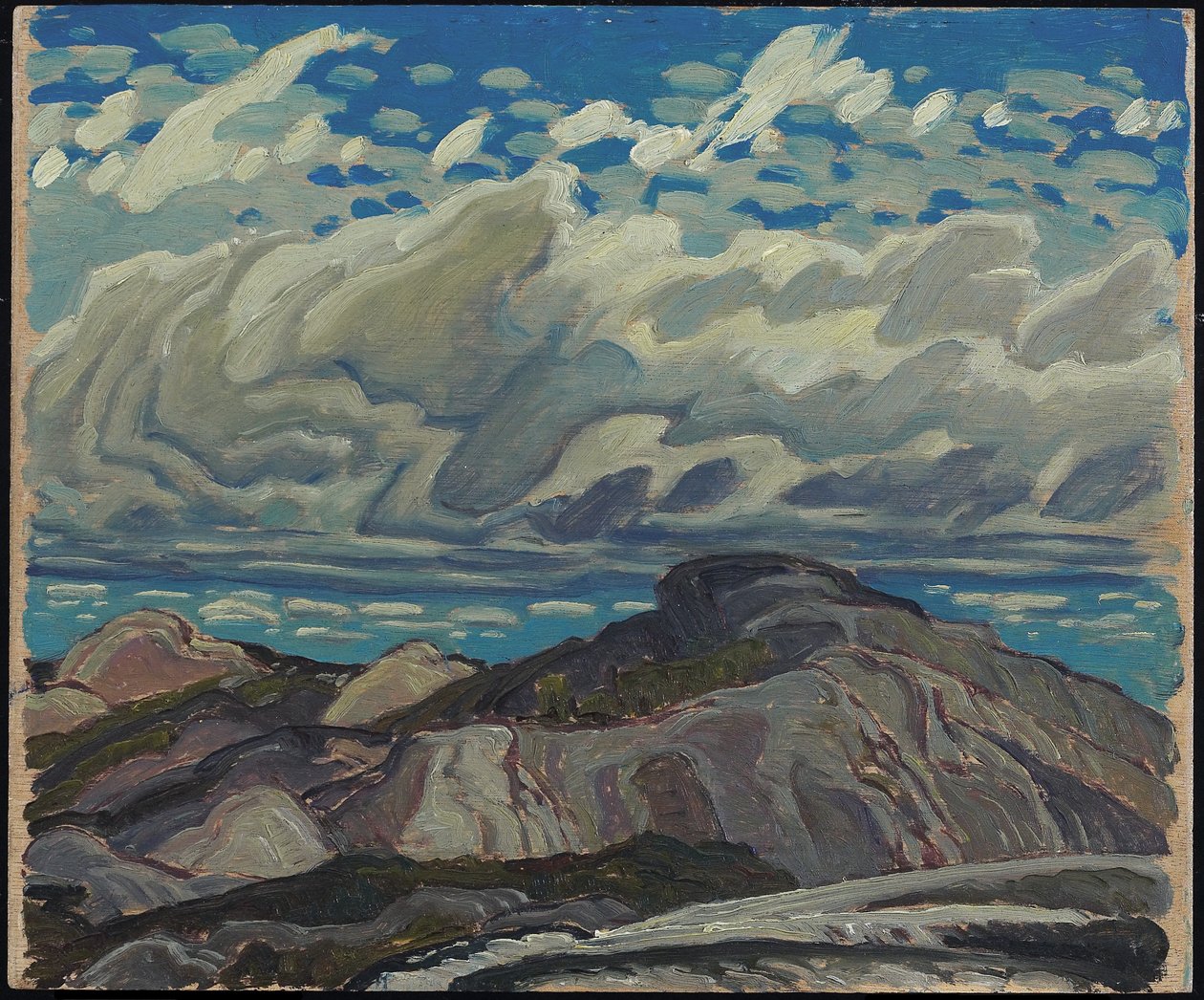 Październik, Cranberry Hills, 1943 (olej na płycie ze sklejki) autorstwa Franklin Carmichael