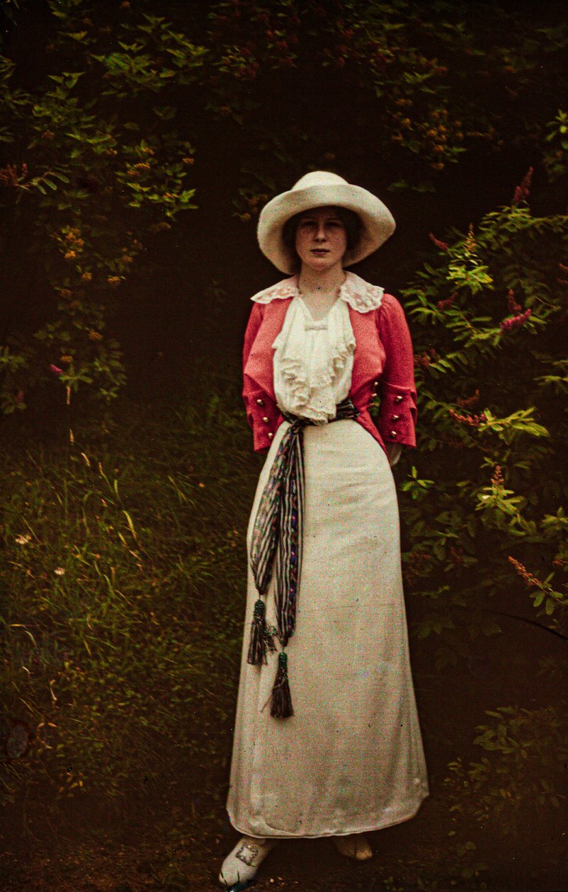 Wczesny kolorowy autochrom około 1916 portret kobiety, prawdopodobnie pani F.P.Knott. autorstwa Franklin Price Knott