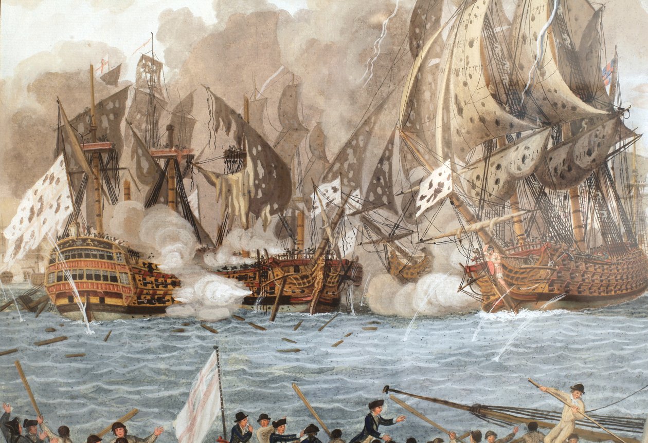 Bitwa morska stoczona 12 kwietnia 1782 w pobliżu Gwadelupy (tj. Bitwa pod Saintes) autorstwa François Aimé Louis Dumoulin