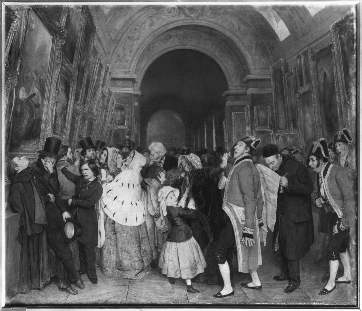 Godzina czwarta, znana również jako Zamknięcie corocznego Salonu Malarstwa, częściowo zainstalowanego wówczas w Wielkiej Galerii w Luwrze, ok. 1847 r. autorstwa François Auguste Biard