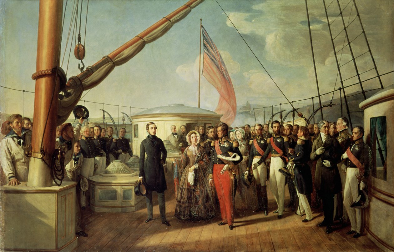 Spotkanie Ludwika Filipa I (1773-1850) z królową Wiktorią (1819-1901) w Le Treport, 2 września 1843, 1844 autorstwa François Auguste Biard