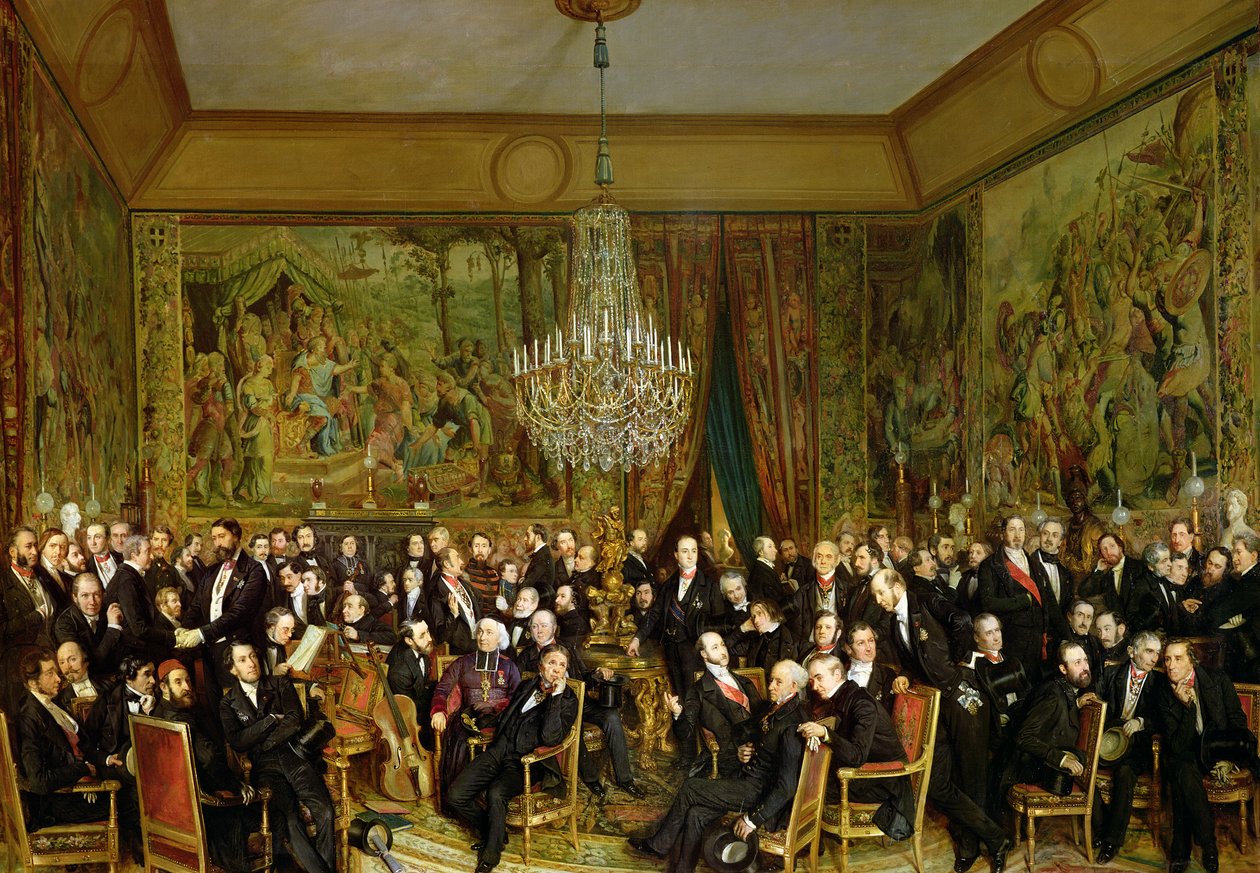 Salon Alfreda Emiliena, hrabiego de Nieuwerkerke (1811-92) w Luwrze, 1855 autorstwa François Auguste Biard