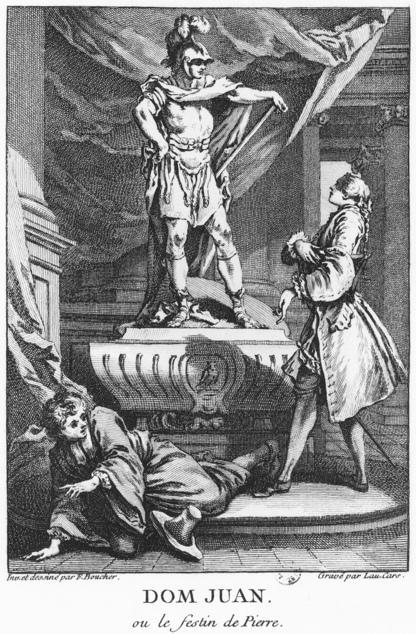 Don Juan and the Commendatore, ilustracja z „Don Juan lub Le Festin de Pierre” Jean-Baptiste Poquelina (1622-73) zwanego Moliere, rytowana przez Laurent Cars (1699-1771) 1770 (bw pho autorstwa François Boucher