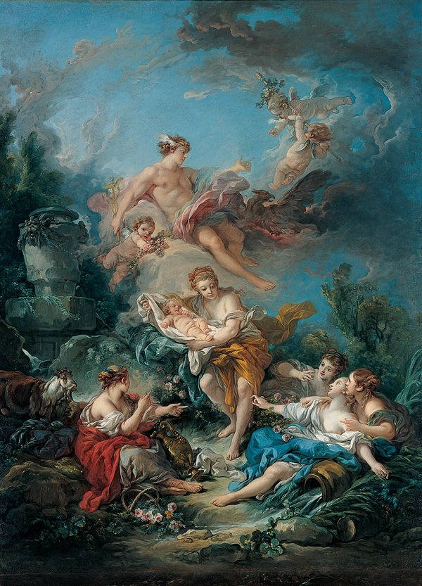 Kimbell Mercury powierza niemowlę Bachus nimfom z Nysy autorstwa François Boucher