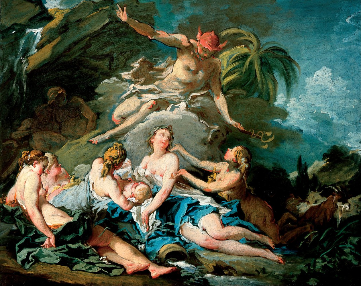 Merkury powierza niemowlęcia Bachusa nimfom nyskim autorstwa François Boucher