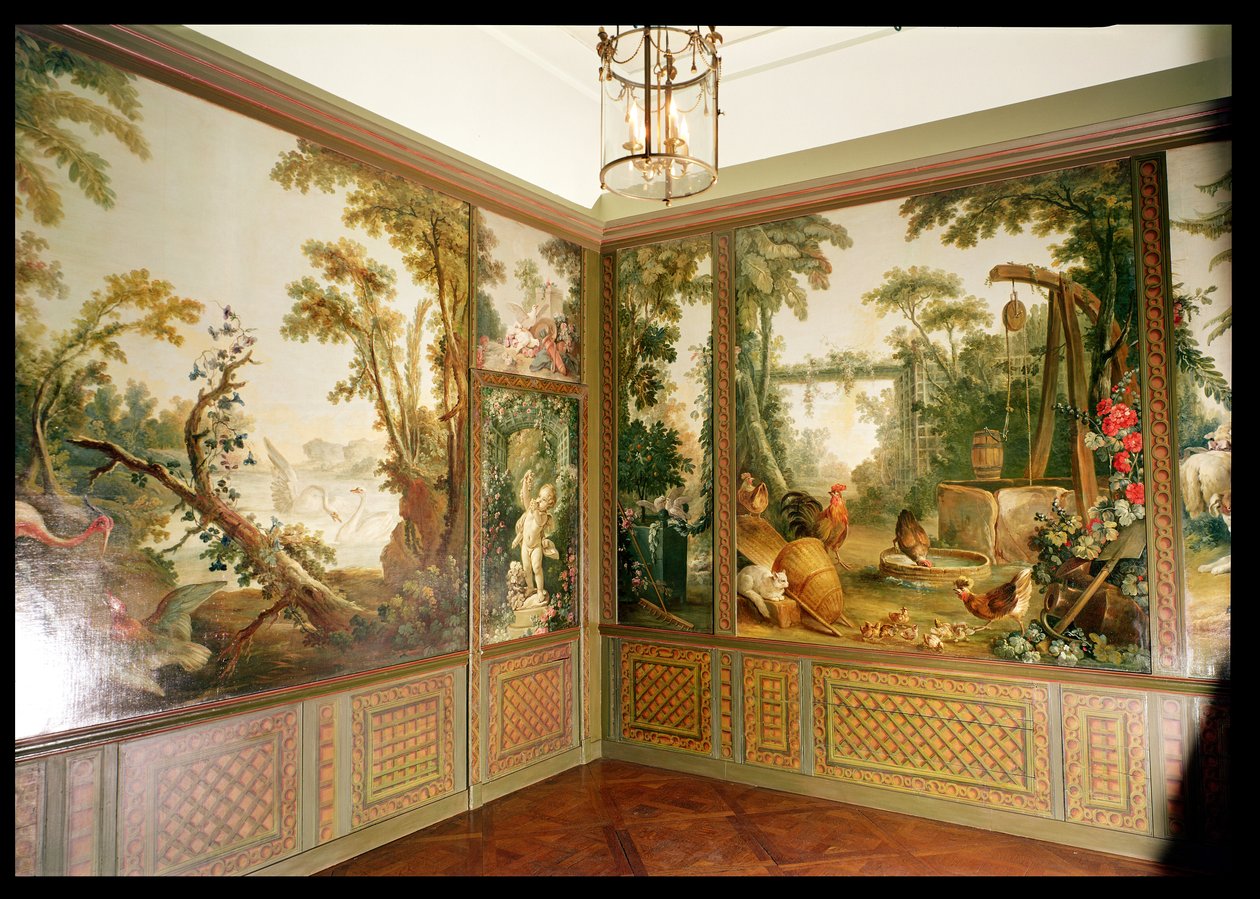 Malowane panele ścienne w Salonie Gille Demarteau (1722-76) autorstwa François Boucher