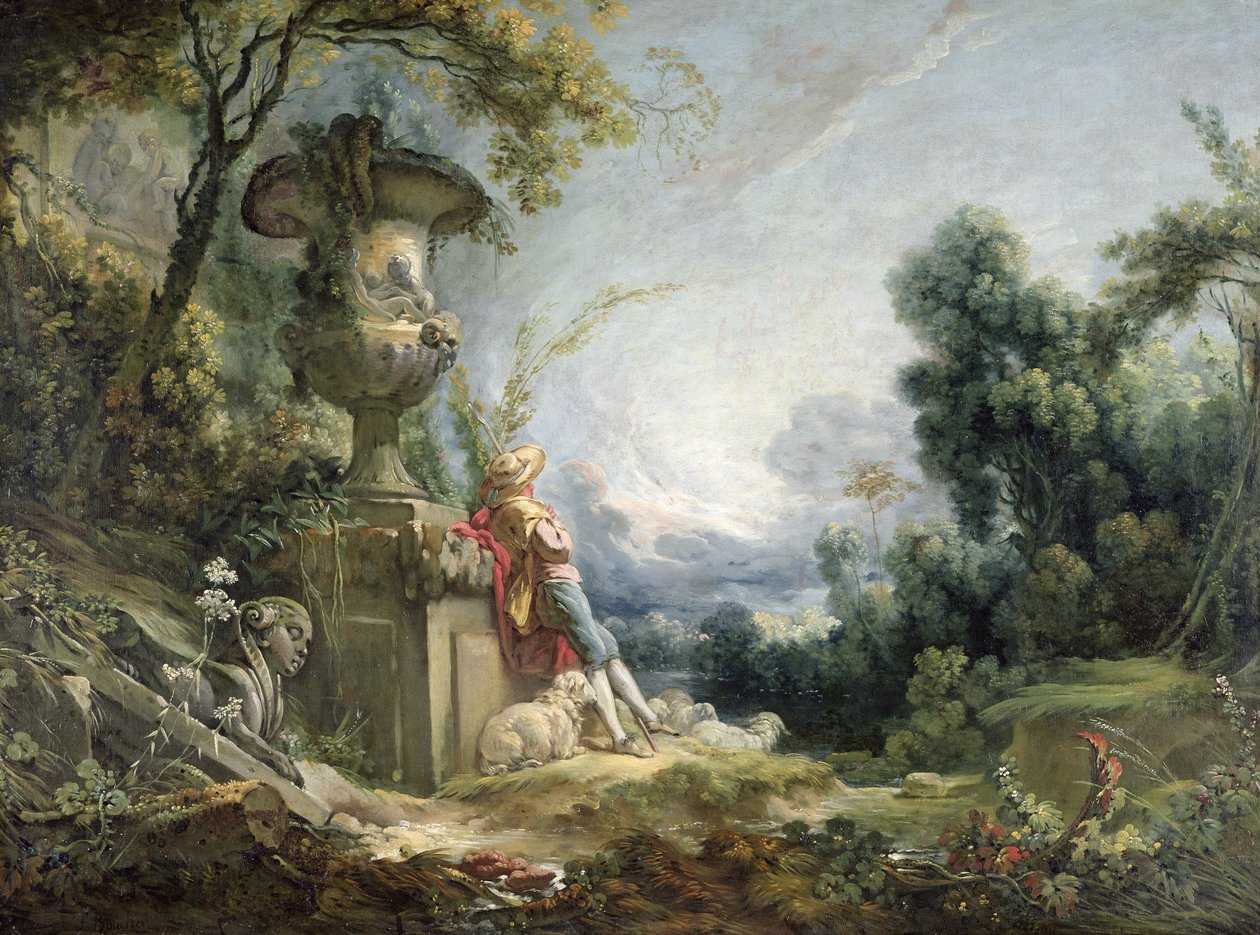 Scena pasterska, czyli młody pasterz w krajobrazie autorstwa François Boucher