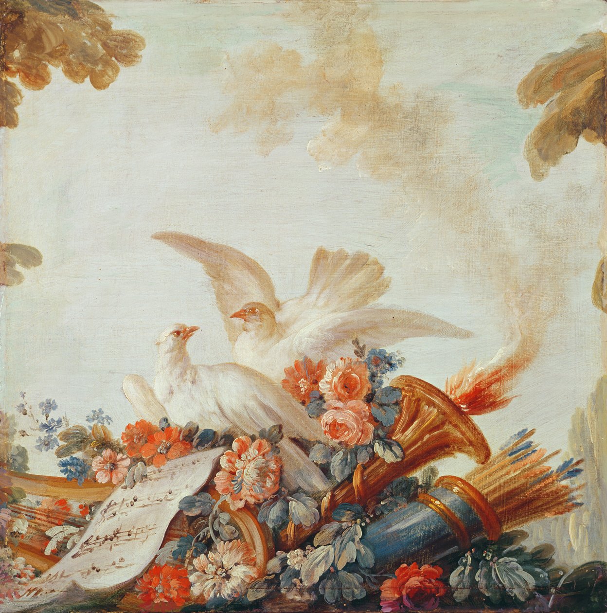Salon Drukarza Gillesa Demarteau, nad drzwiami: gołębie i nuty, ok. 1750-65 autorstwa François Boucher