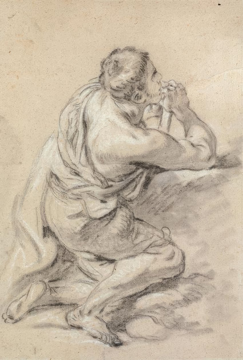 Studium klęczącego mężczyzny ze splecionymi rękami autorstwa François Boucher