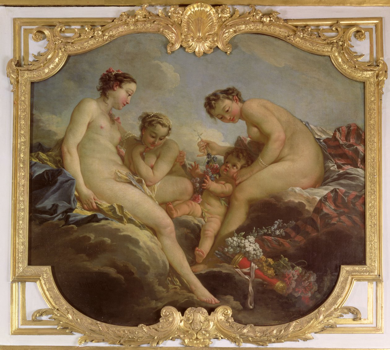 Trzy Gracje, panel dekoracyjny z Sypialni księżnej Rohanu, ok.1735-40 autorstwa François Boucher