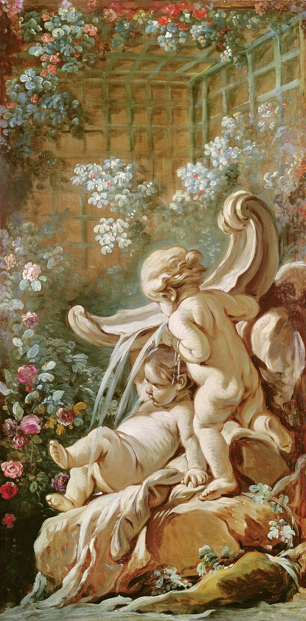 Dwa amorki przy basenie, z salonu Gillesa Demarteau, ok. 1750-65 autorstwa François Boucher