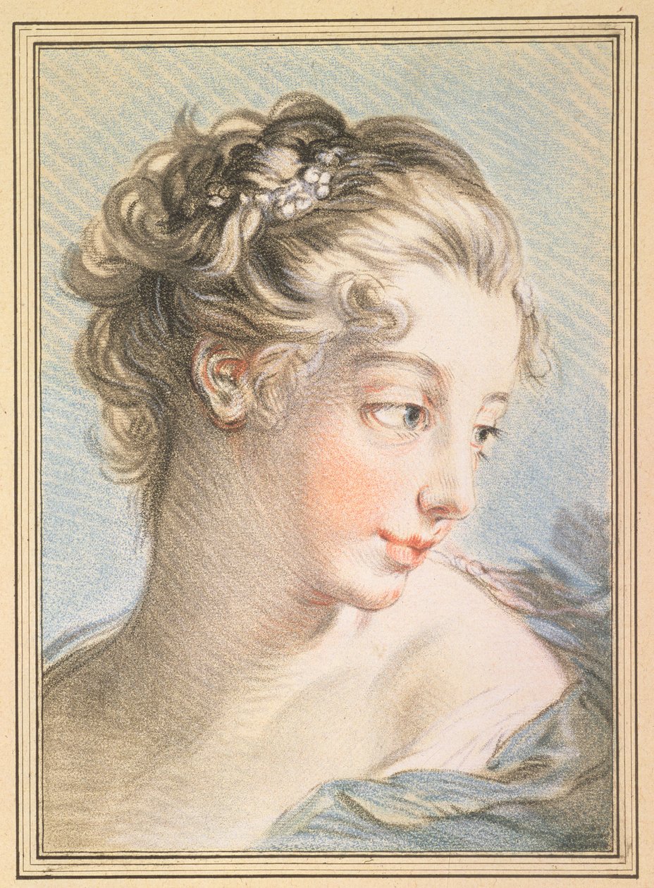 Młoda kobieta, rycina Louis Marin Bonnet (1743-93), 1767 (kolor grawerowany) autorstwa François Boucher