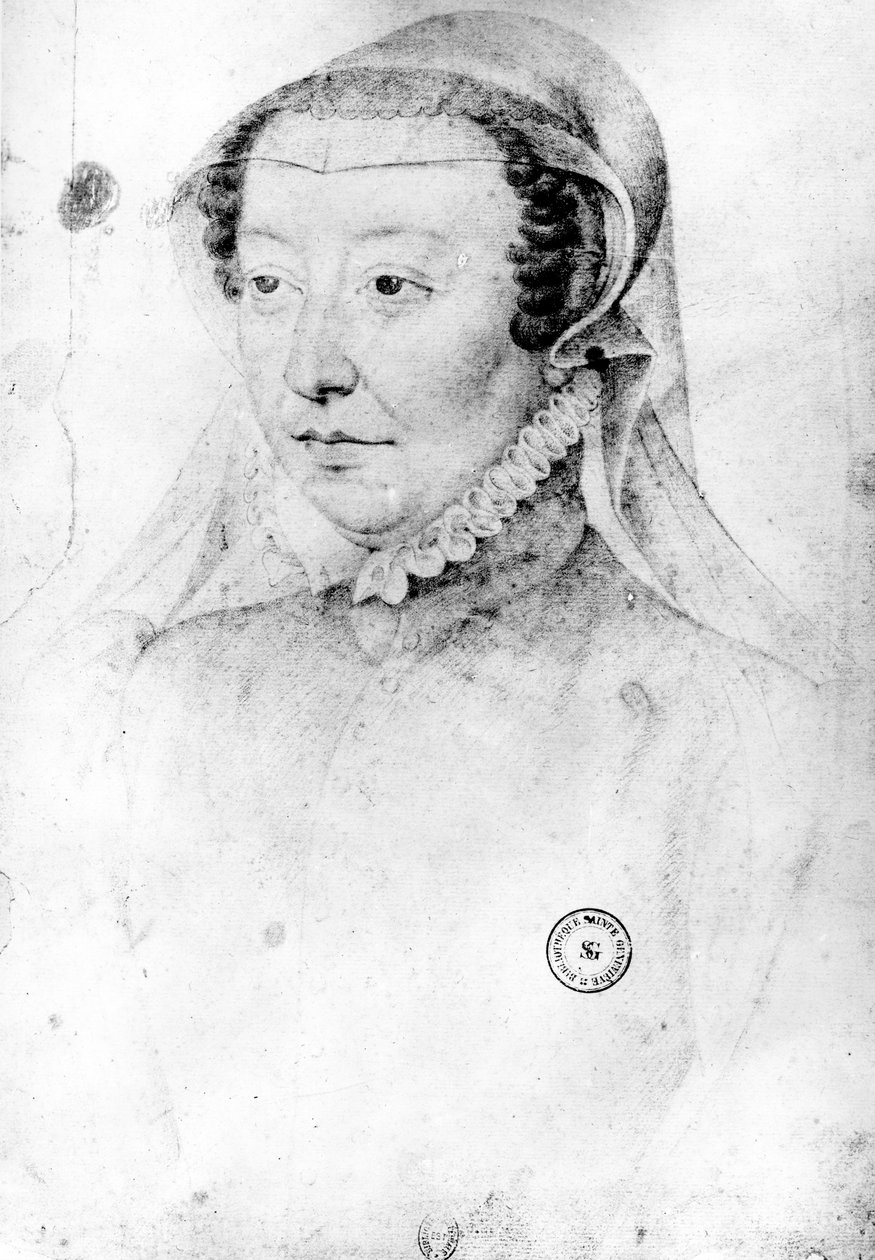 Katarzyna Medycejska, ok. 1560 (czarna kreda i czerwona kreda na papierze) autorstwa François Clouet