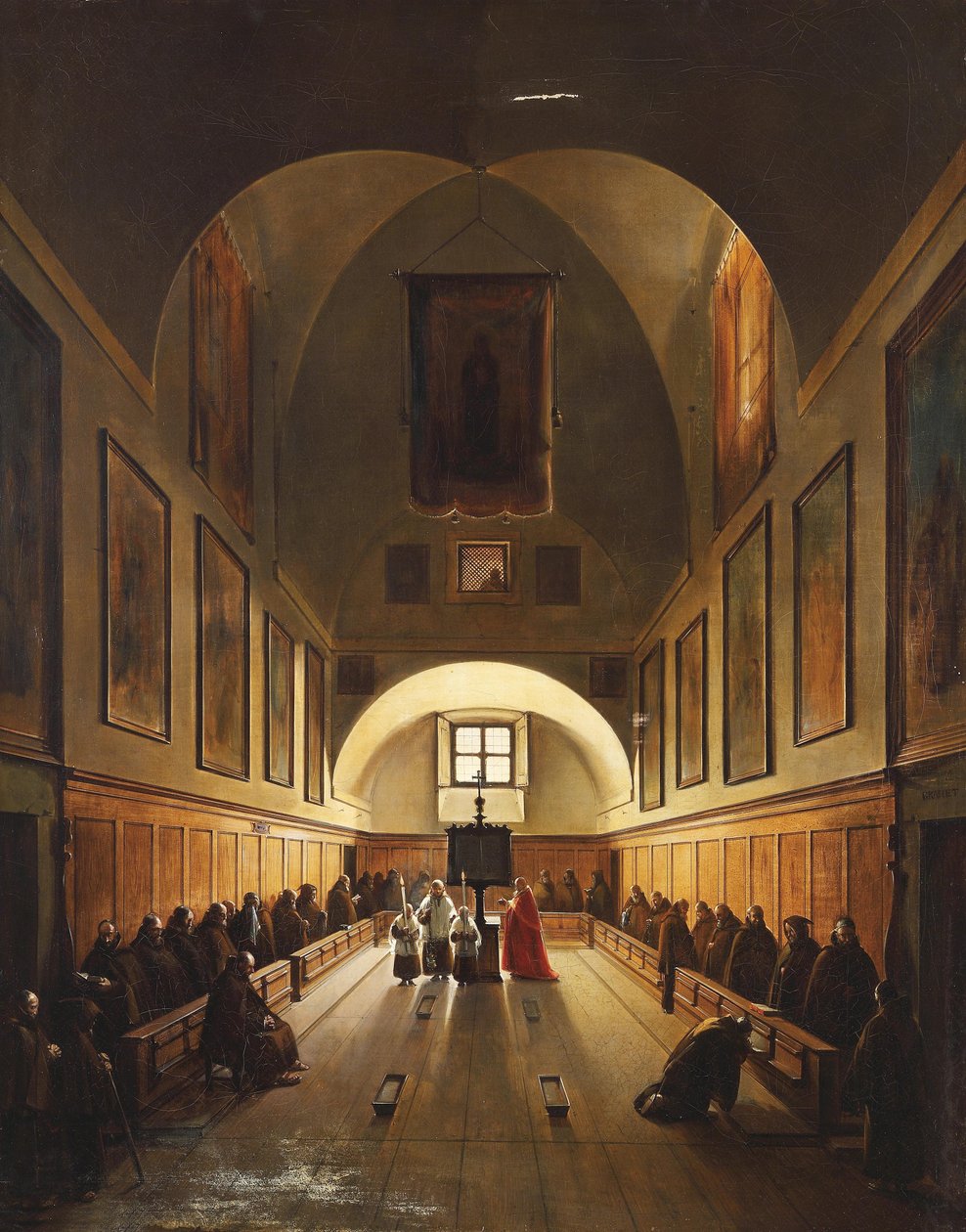 Chór kościoła kapucynów Santa Maria Immacolata a via Veneto w Rzymie, sygnowany na portalu autorstwa Francois Marius Granet
