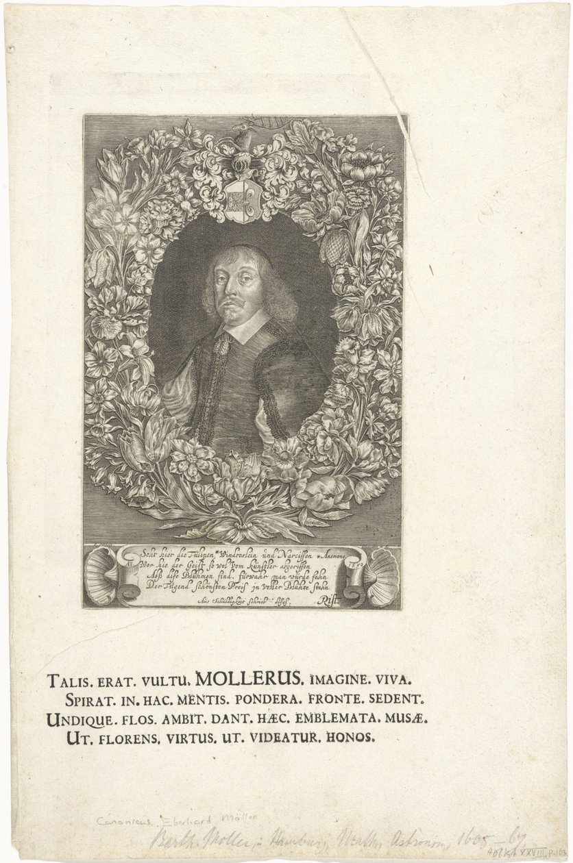Grawerowanie portretu Bartholda Mollera, prawnika i burmistrza Hamburga (1643-1667) autorstwa François Stuerhelt