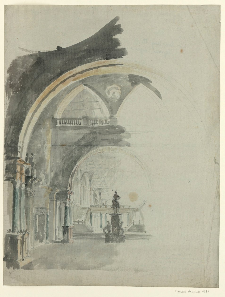 Antyczna Galeria - Szkic do dekoracji aktu drugiego, opera Lodoïska Cherubiniego, wystawiona po raz pierwszy w Théâtre Feydeau w Paryżu 18 lipca 1791 autorstwa François Verly