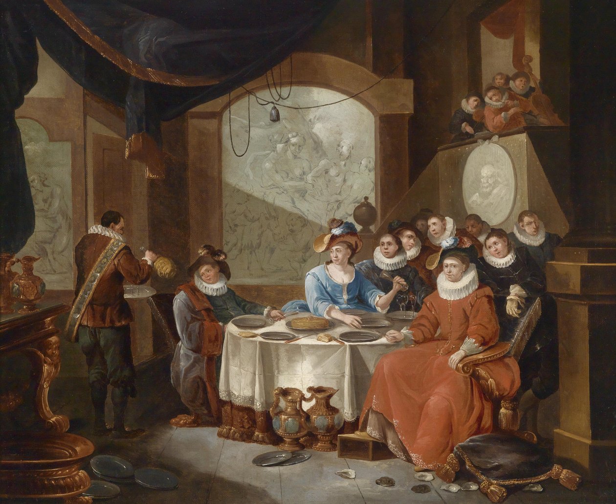 Eleganckie towarzystwo na świątecznym posiłku autorstwa François Xaver Henri Verbeeck