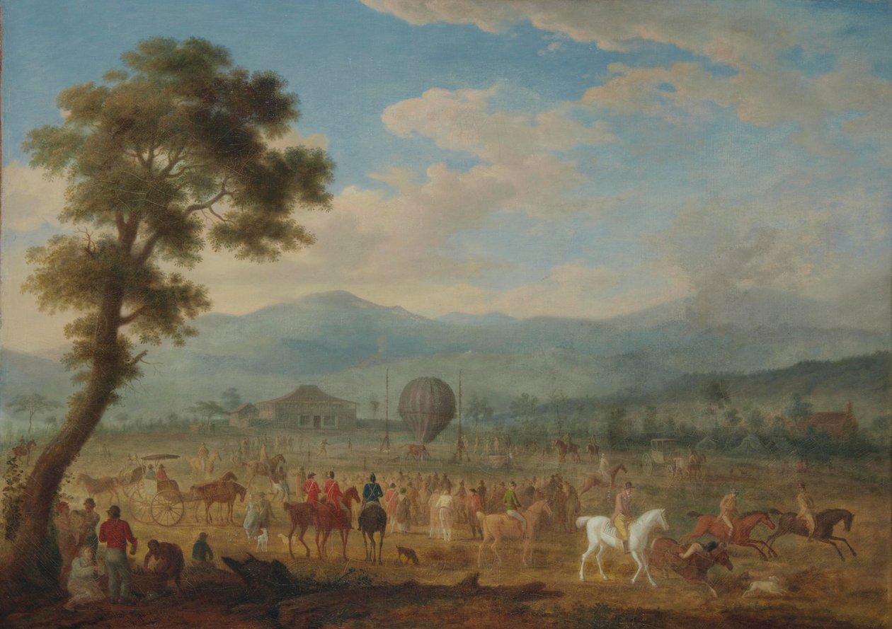 Widok na Jurę z balonem na ogrzane powietrze autorstwa François Jules Bourgoin