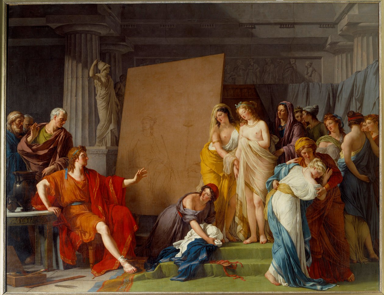 Malarz Zeuxis (lub Zeuxippos, grecki malarz, 464-398 pne) wybierający na modelkę najpiękniejsze dziewczyny z Crotone Painting Francois Andre Vincent (1746-1816) Sun. 3,2x4,1 m² autorstwa François André Vincent