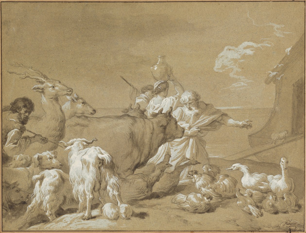 Noe prowadzący zwierzęta do arki autorstwa François André Vincent after Giovanni Benedetto Castiglione