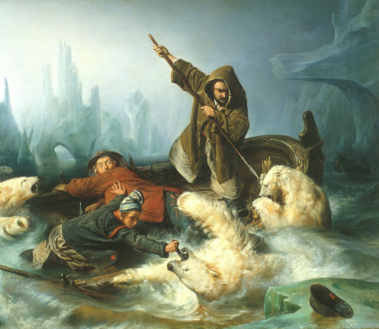 Francuski: Battez les ours polaires / Polowanie na niedźwiedzie polarne Walka z niedźwiedziami polarnymi autorstwa François Auguste Biard