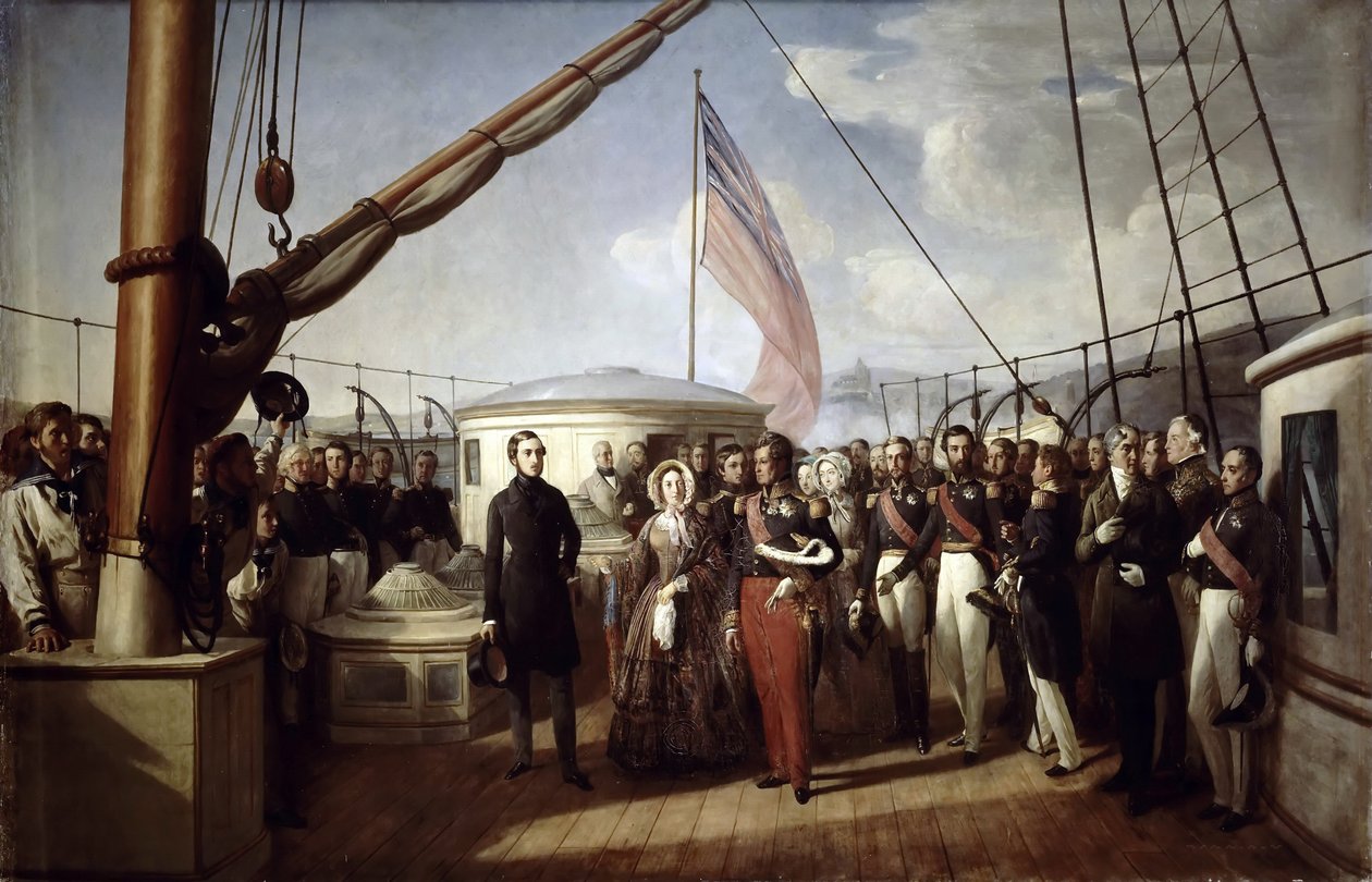 Królowa Wiktoria odebrała króla Ludwika Filipa I na pokładzie Jachtu Królewskiego, 2 września 1843 r autorstwa François Auguste Biard