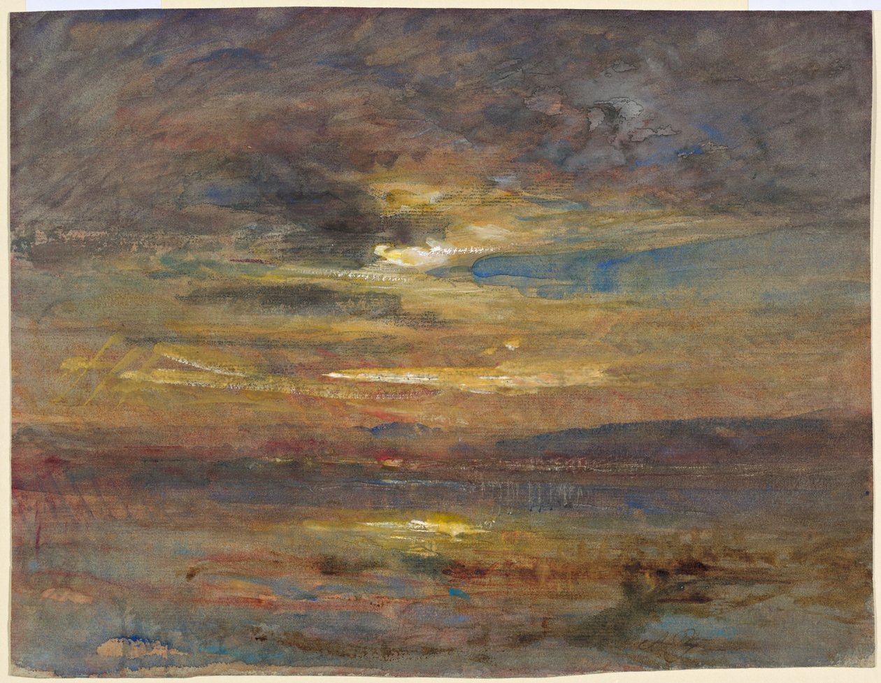 Zachód słońca nad stawem autorstwa François Auguste Ravier