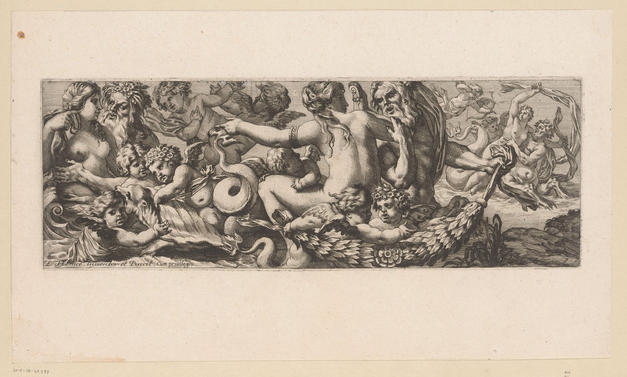 Triumf Met Galatei z Nereidami, Satyrami i Putti Mitologiczne postacie nad wodą (tytuł serii) autorstwa François Bignon (attributed to)