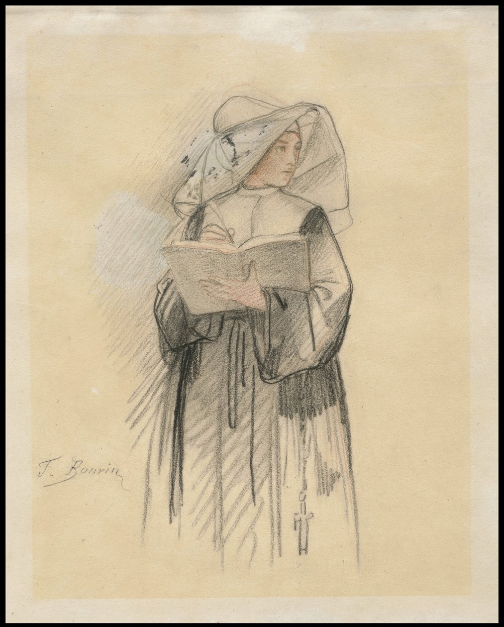 Zakonnica trzymająca książkę i długopis, 1827-87 autorstwa François Bonvin