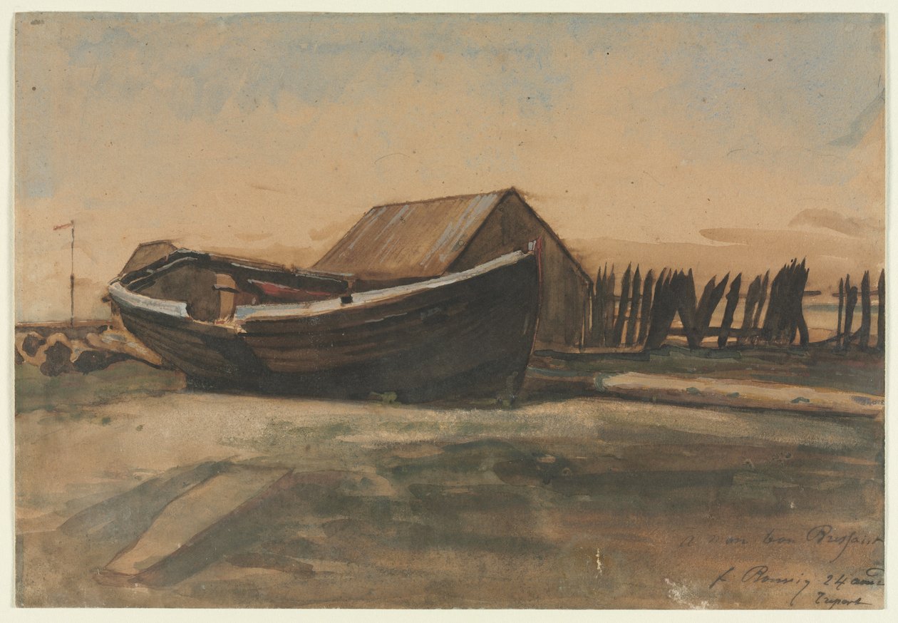 Łódź na plaży, Le Treport, 1854. autorstwa François Bonvin