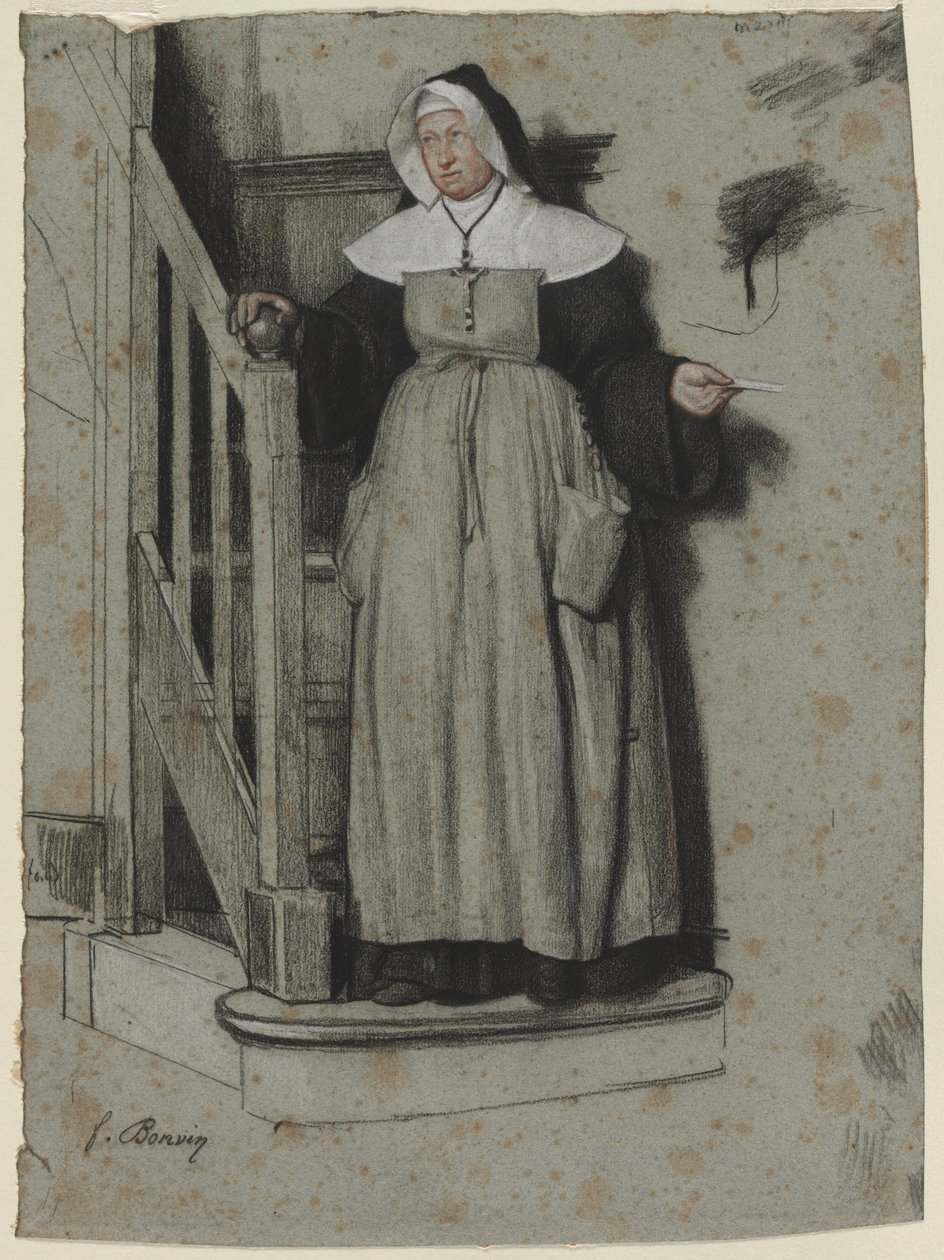 List o przyjęciu, Wnętrze klasztoru, ok. godz. 1867. autorstwa François Bonvin