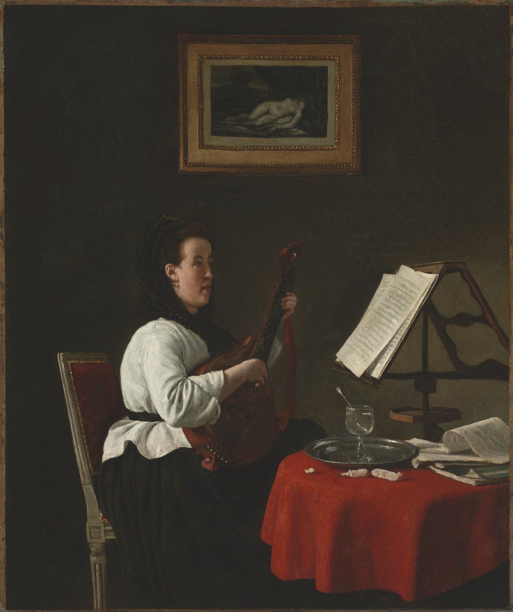Młoda kobieta z mandoliną, portret Louisona Köhlera autorstwa François Bonvin
