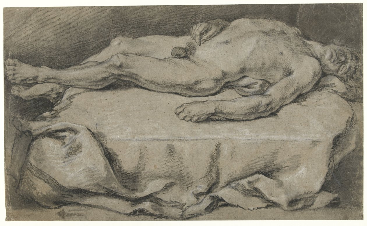 Anatomiczne studium leżącej nagości męskiej autorstwa François Boucher (manner of)